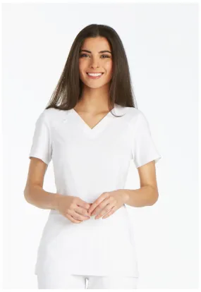 Scrub Top - Cherokee Women's iFlex V-Neck Knit Panel Top - White, CK605