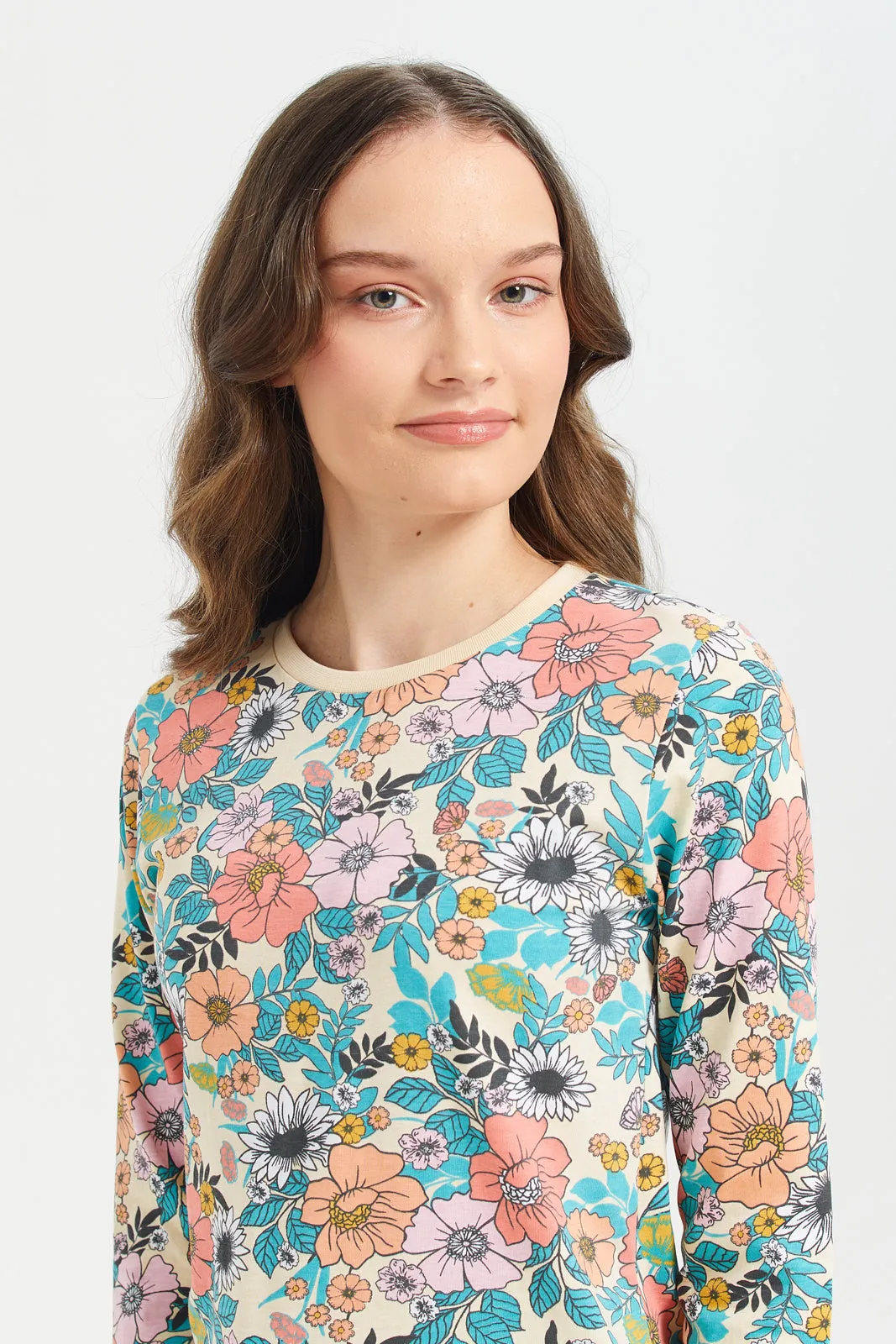 Senior Girls Multicolour Floral Print T-Shirt