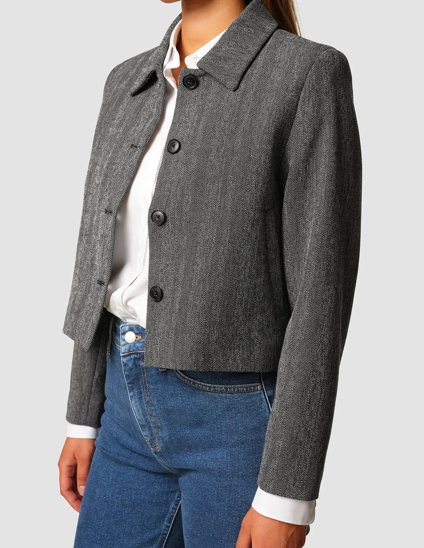 Serene Short Jacket Grey Herringbone