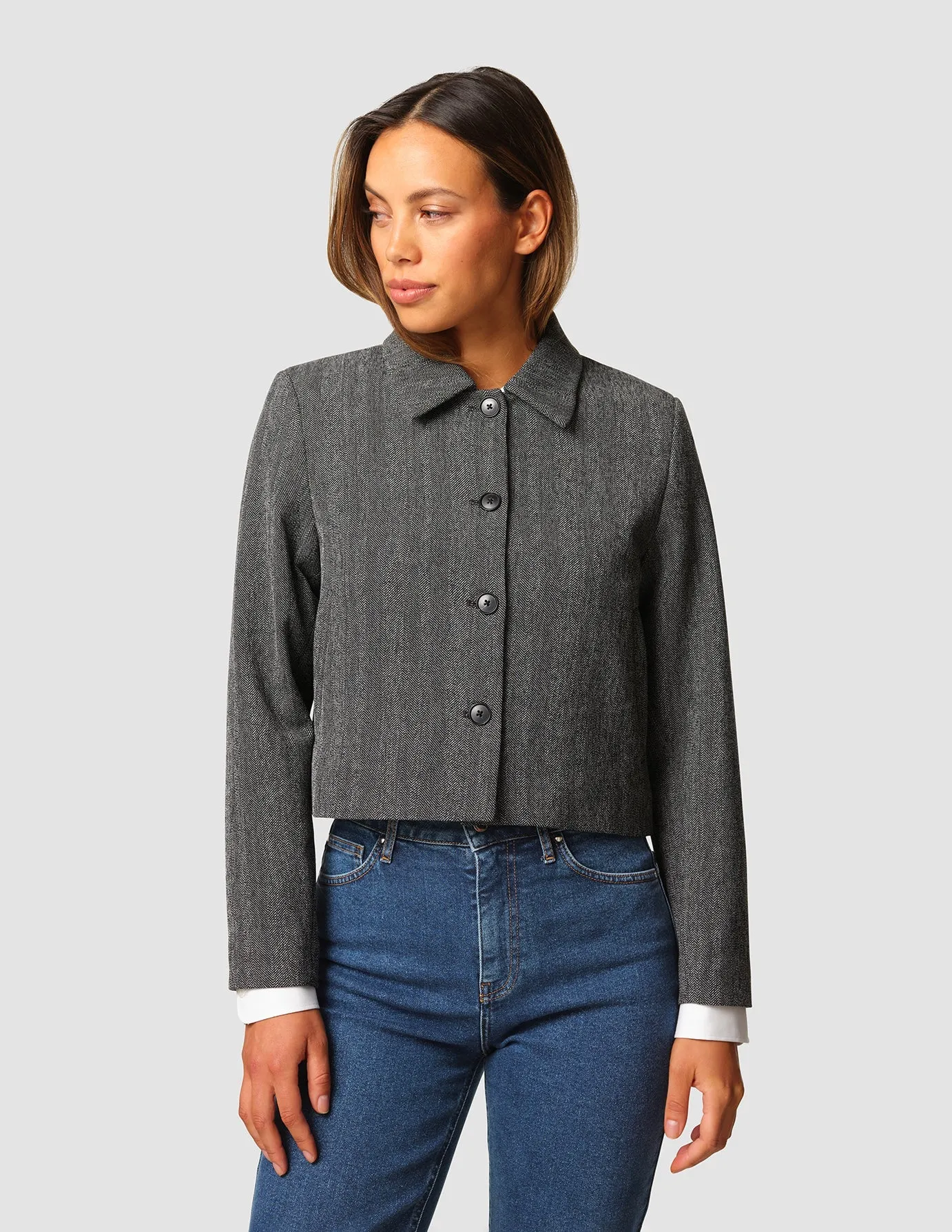 Serene Short Jacket Grey Herringbone