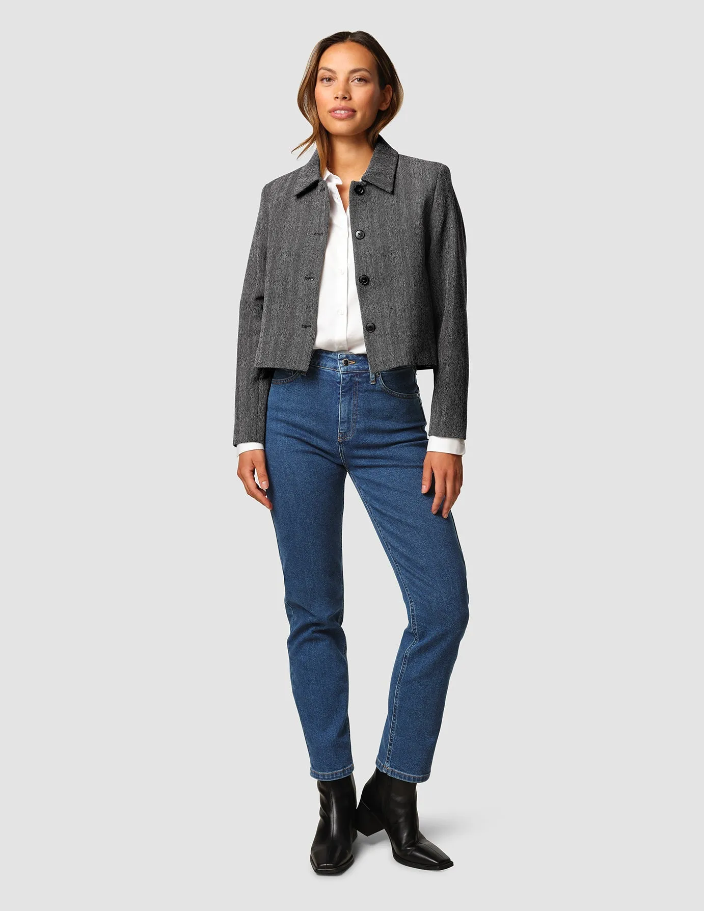 Serene Short Jacket Grey Herringbone