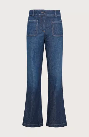 SEVENTY VENEZIA - STRETCH DENIM FLARED JEANS WITH FRONT PATCH POCKETS