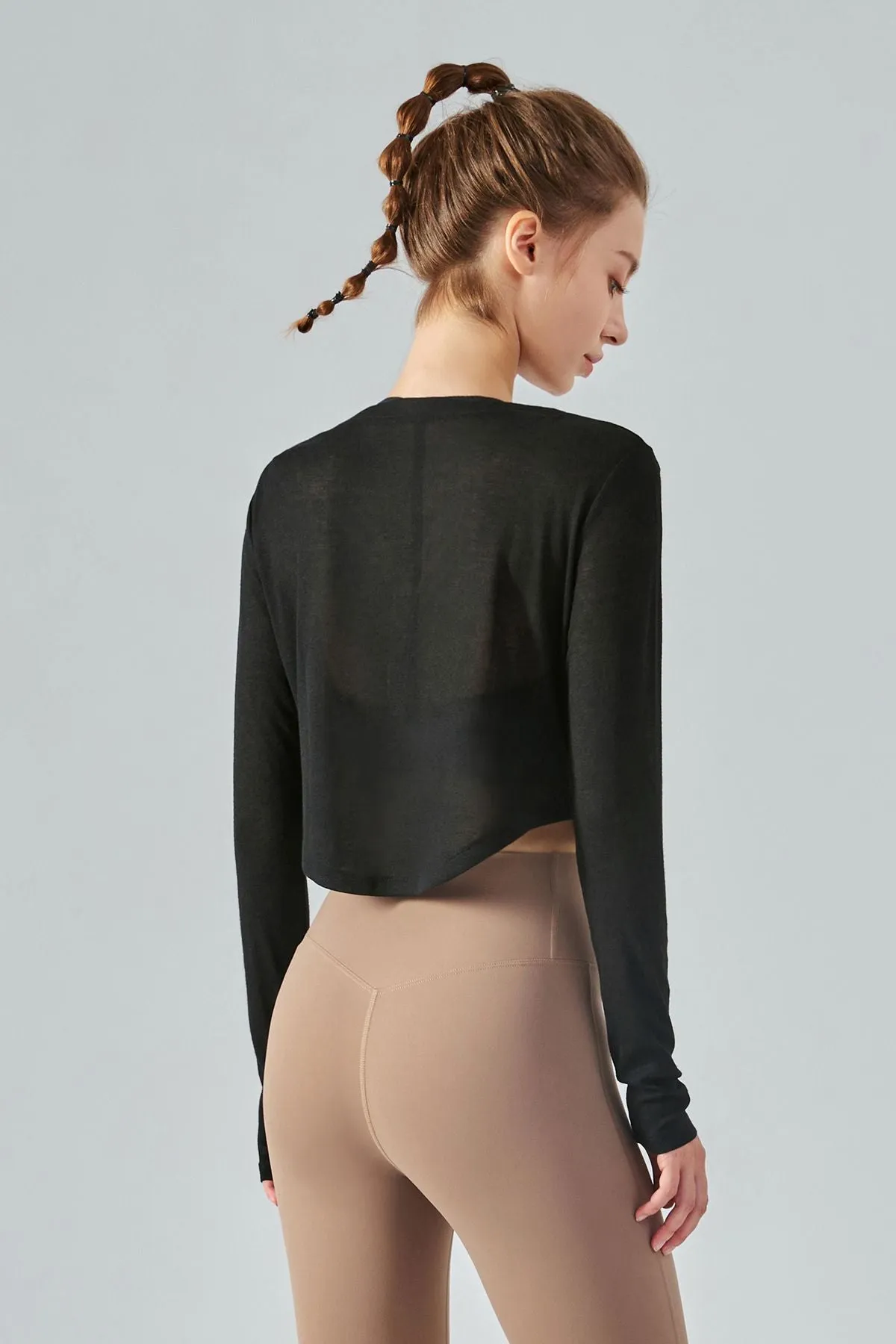 Sheer Mesh V-Neck Half Zipper Crop Tops