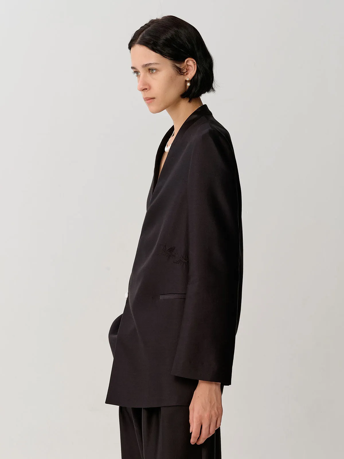 SILKINC Gentle Collarless Silk Suit Jacket