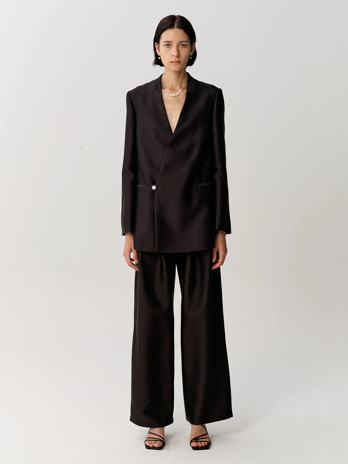 SILKINC Gentle Collarless Silk Suit Jacket