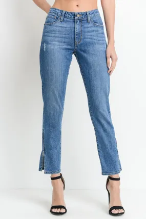 Slim Straight Denim Jeans with Side Zipper