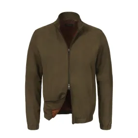 Soft Nabuk Bomber Jacket in Olive Green