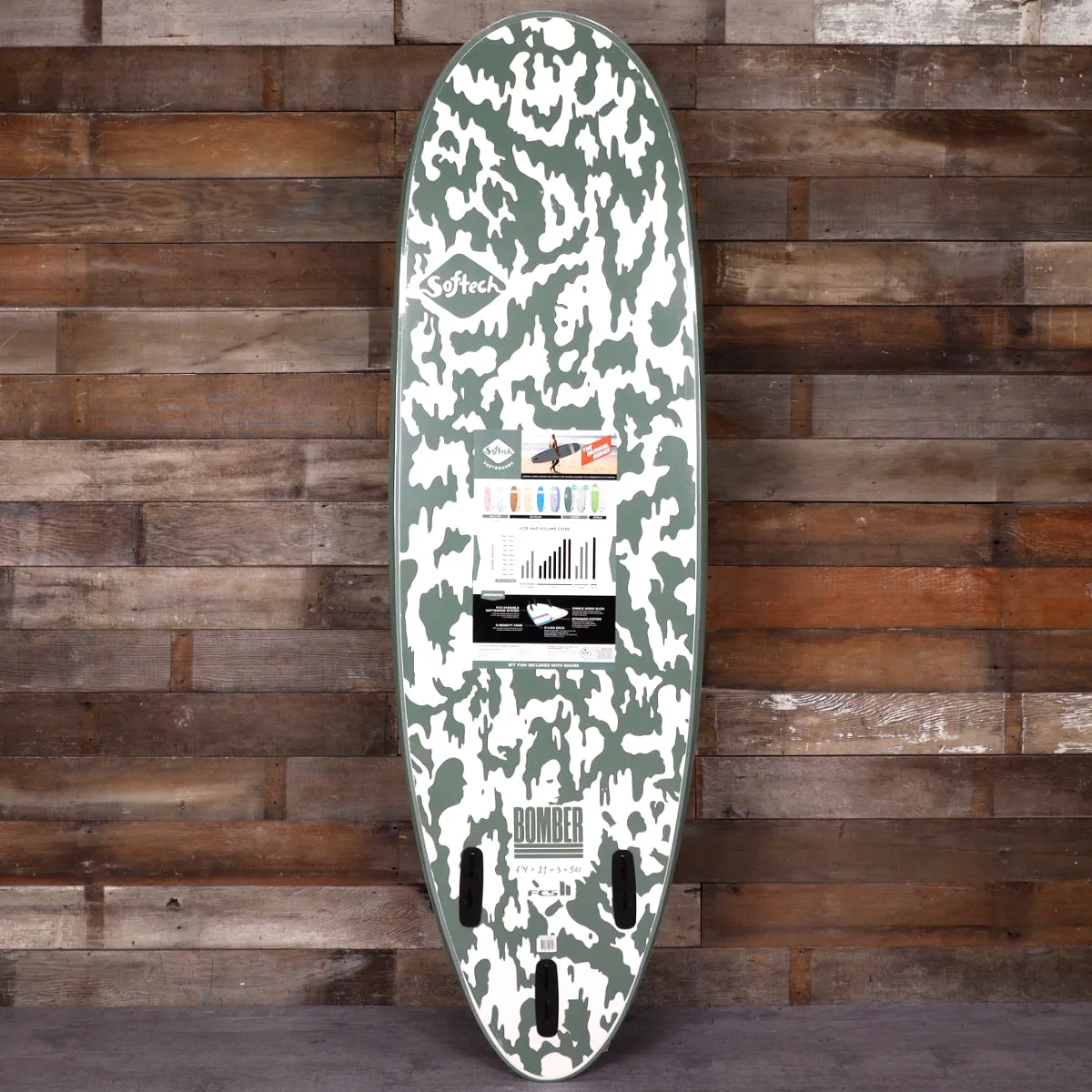 Softech Bomber 6'4 x 21 x 3 Soft Surfboard - Smoke Green/White