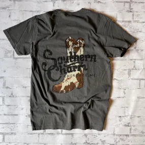 Southern Charm "Cow Boot" Short Sleeve T-shirt - Charcoal