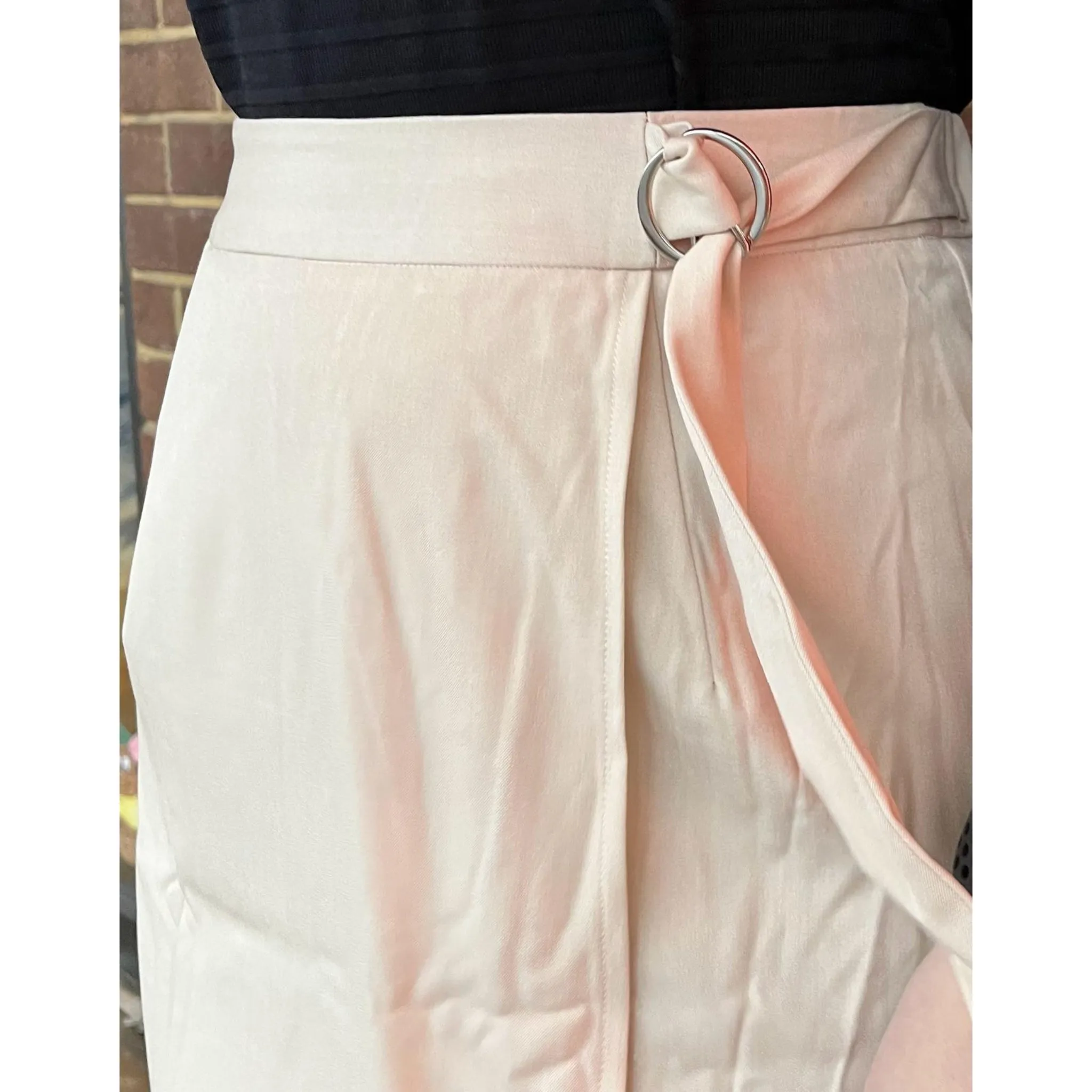 Tan Wrap Casual Midi Skirt