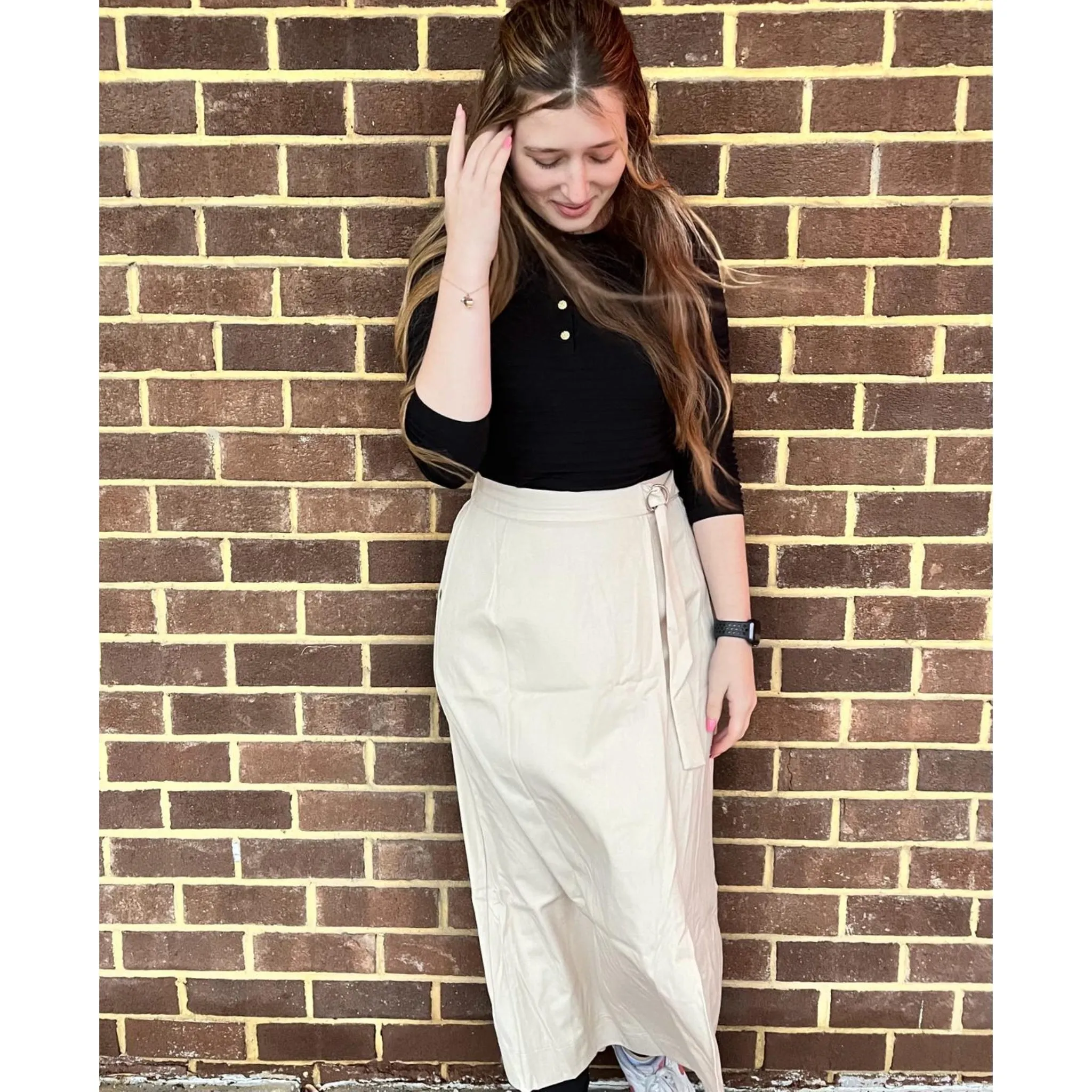 Tan Wrap Casual Midi Skirt