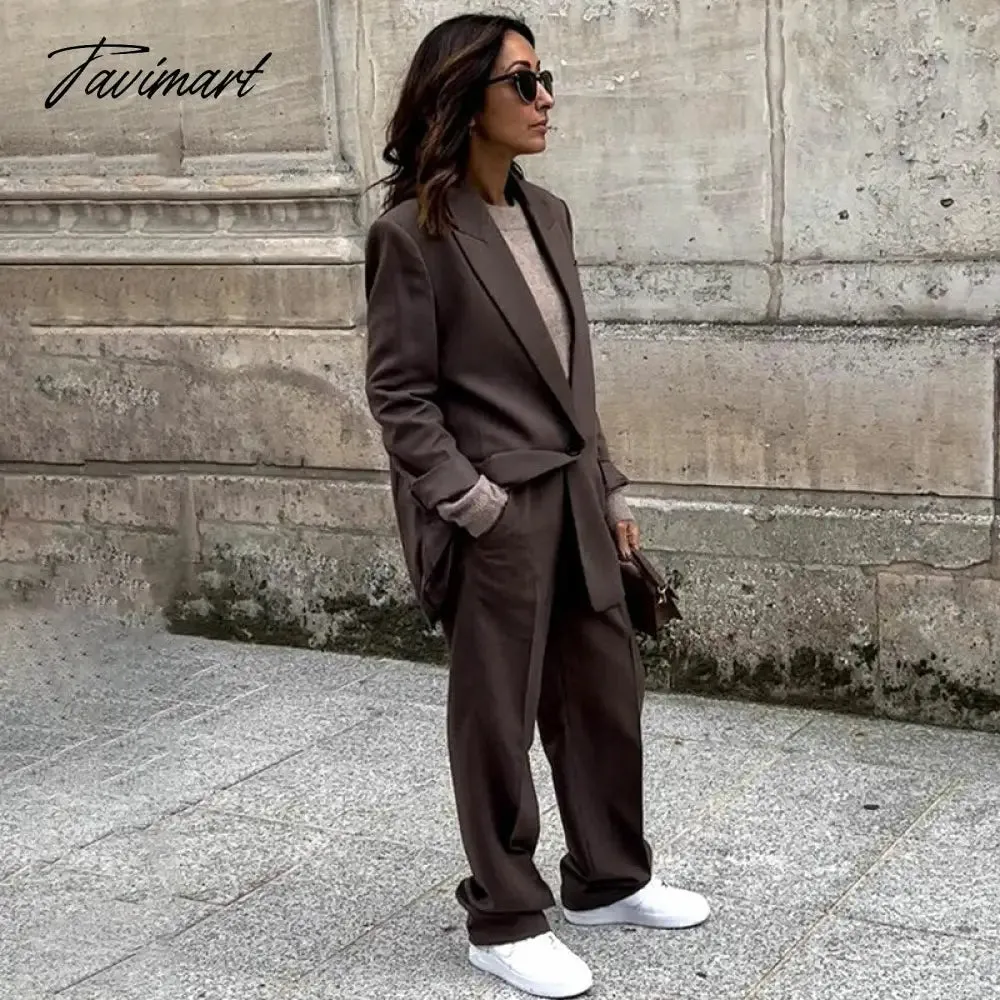 Tavimart Notch Collar One Piece Of Buckle Blazer Neutral Minimalism Long Sleeve Top Vintage Office Ladies Winter Jacket Women Outerwear