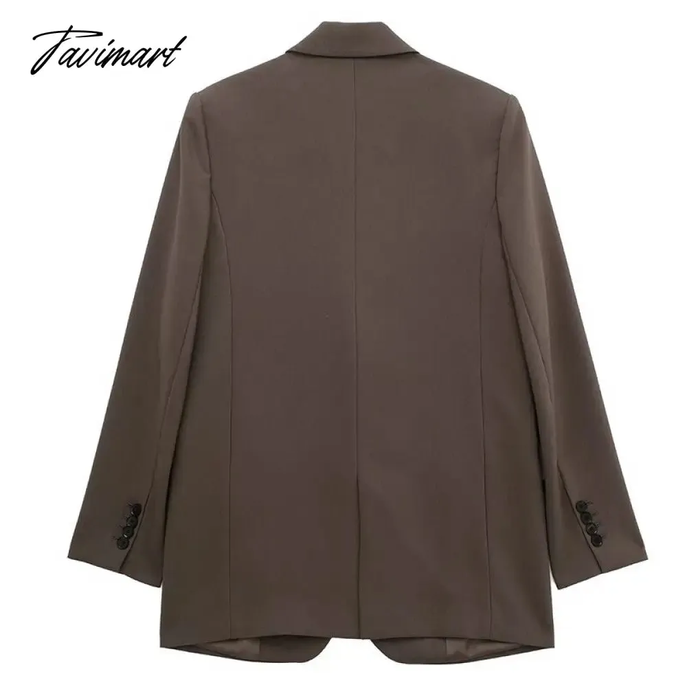 Tavimart Notch Collar One Piece Of Buckle Blazer Neutral Minimalism Long Sleeve Top Vintage Office Ladies Winter Jacket Women Outerwear