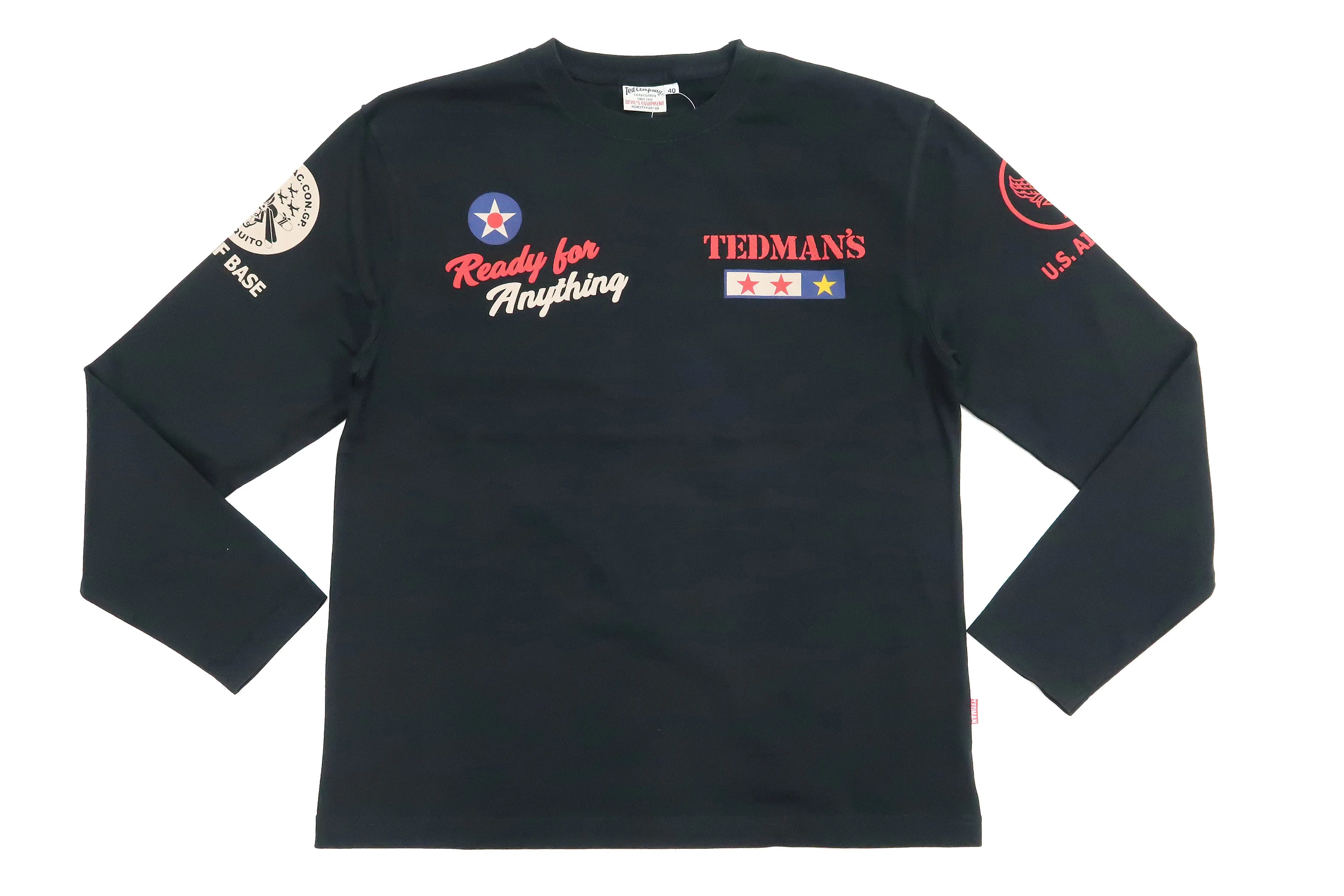 Tedman T-Shirt Men's Lucky Devil Military Graphic Long Sleeve Tee Efu-Shokai TDLS-349 Black