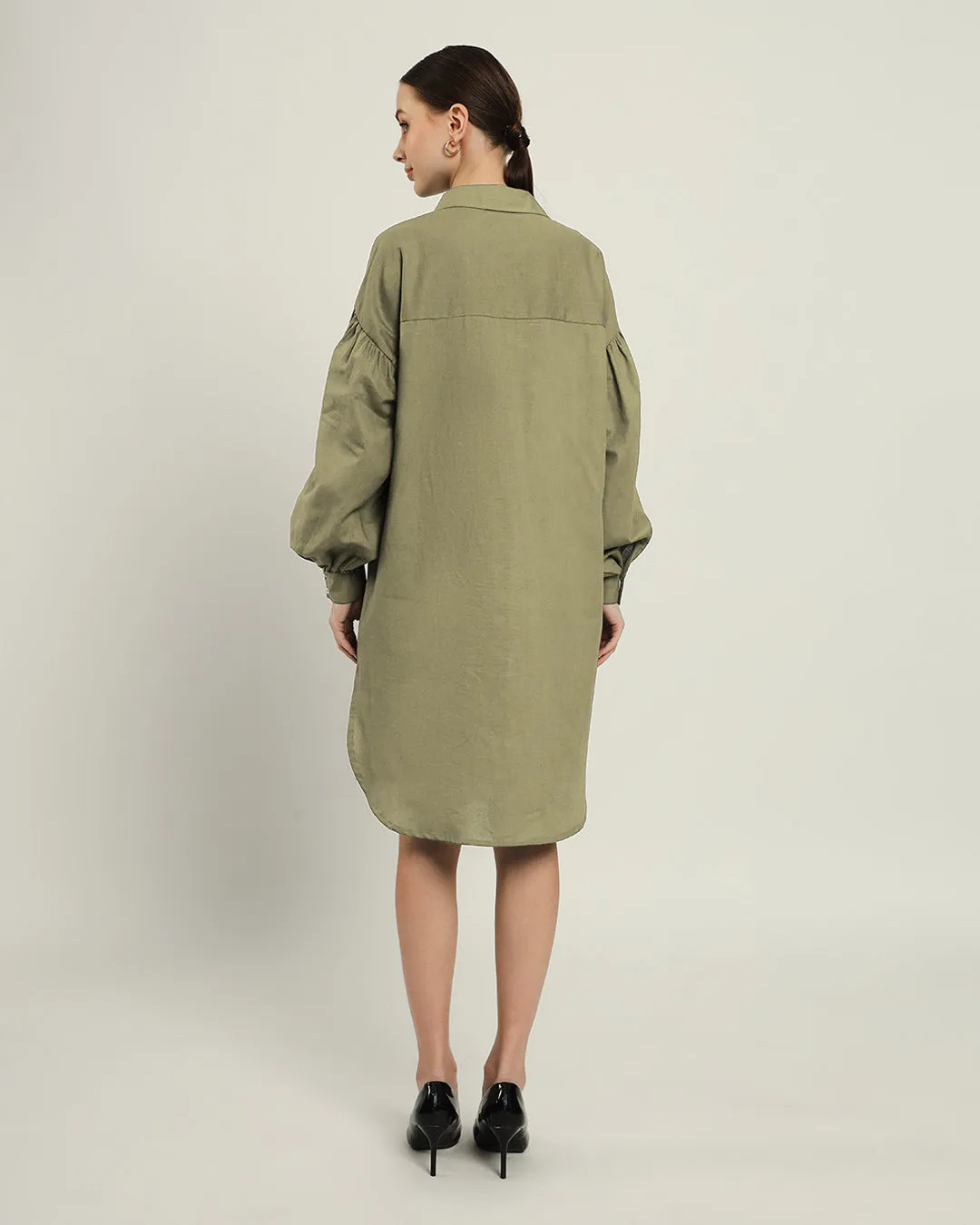 The Derby Daisy Olive Linen Dress