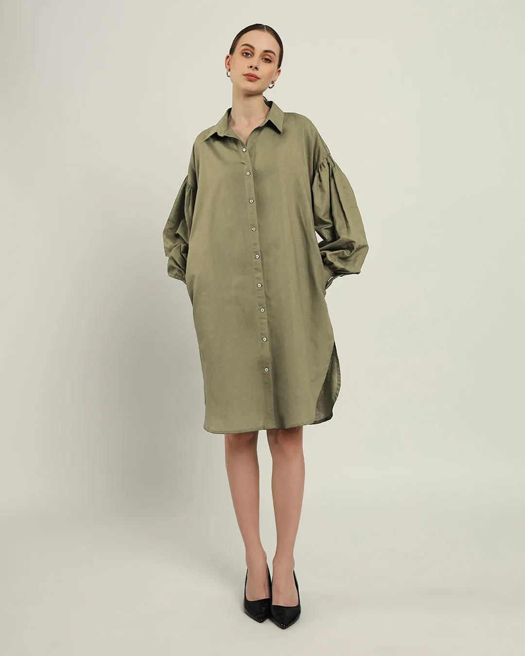 The Derby Daisy Olive Linen Dress