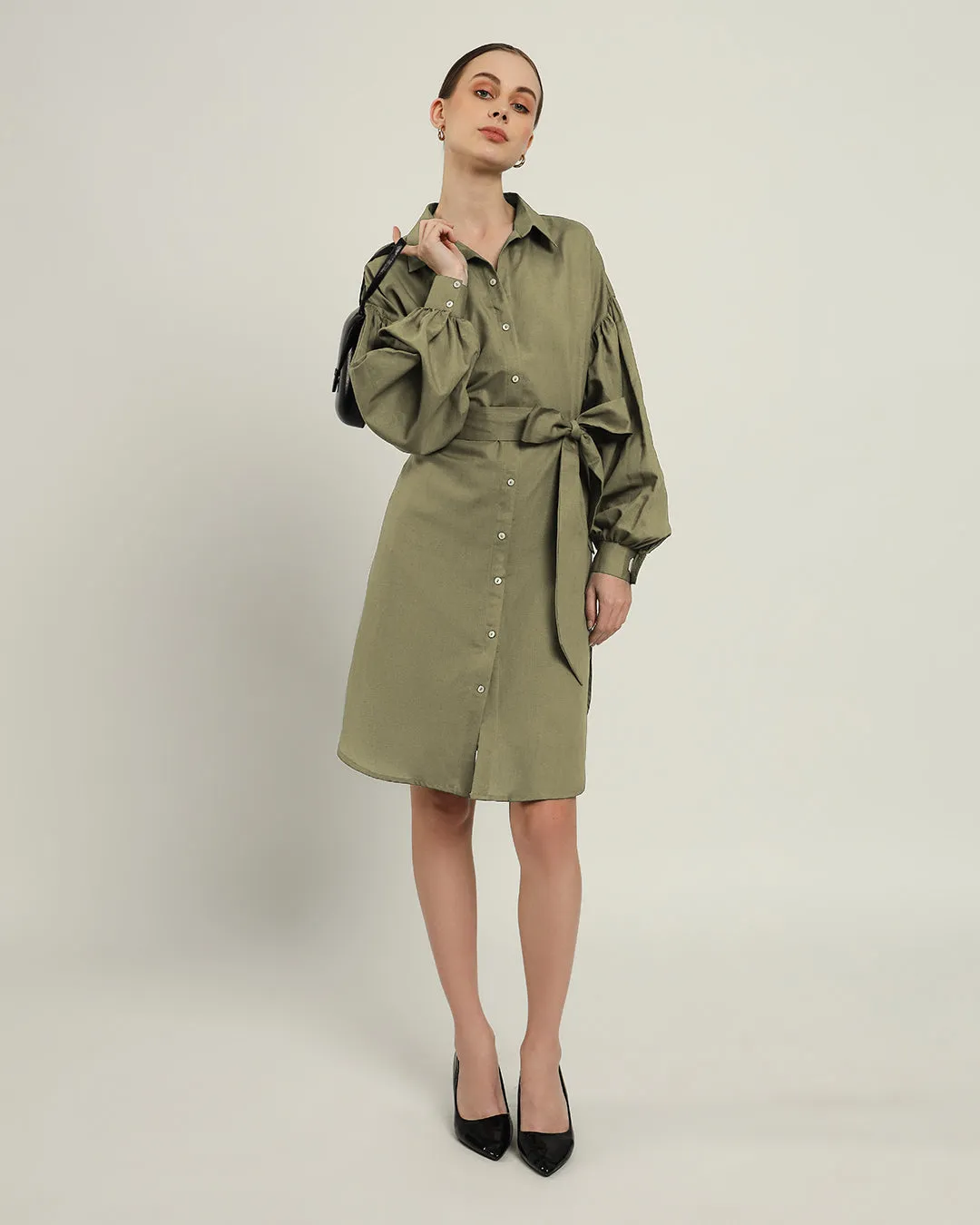 The Derby Daisy Olive Linen Dress