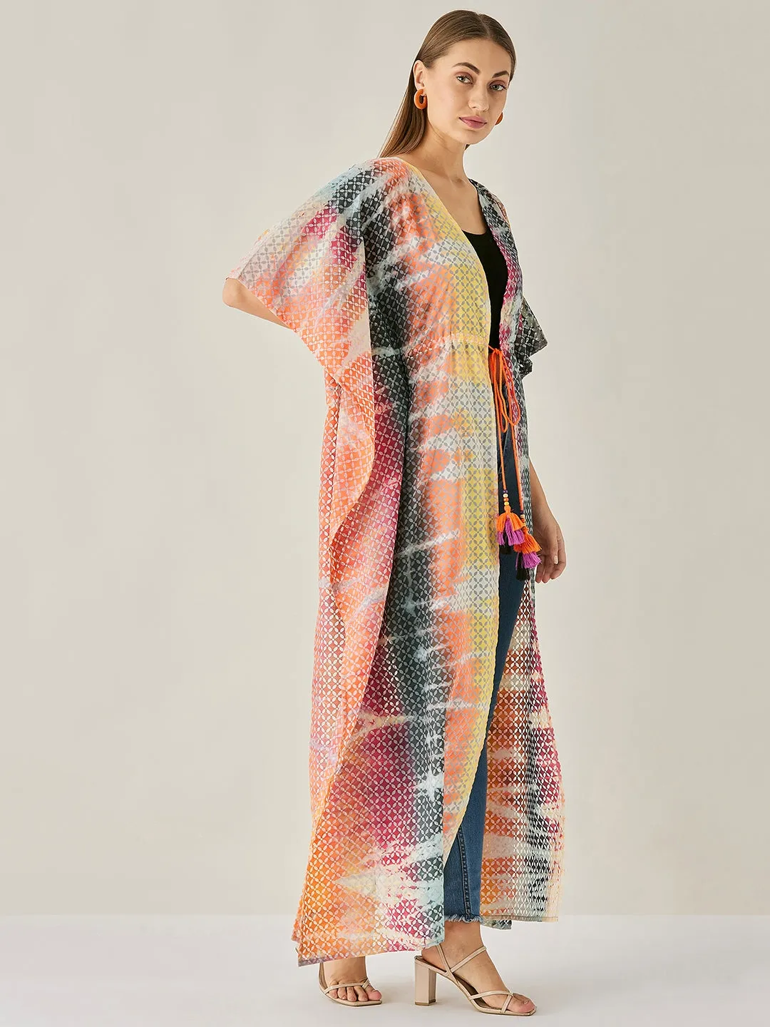 Tie-dye Cotton Long Jacket Kaftan