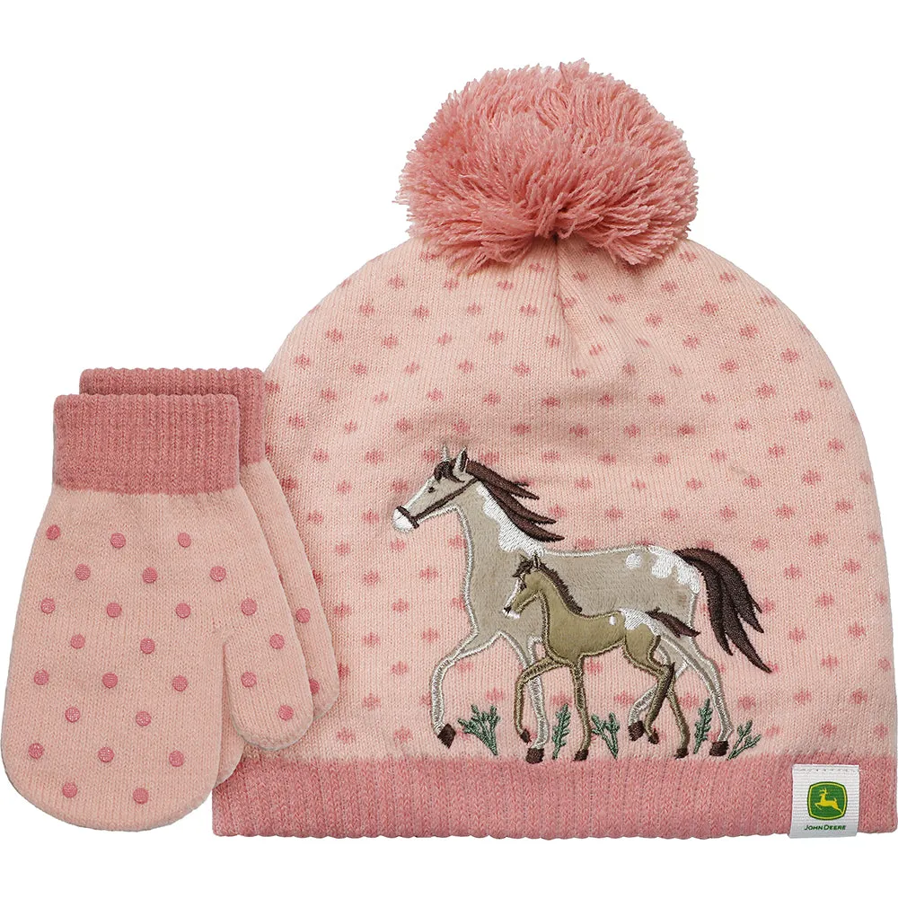 Toddler Girls' Horse Beanie & Mitten Set J2H498PT