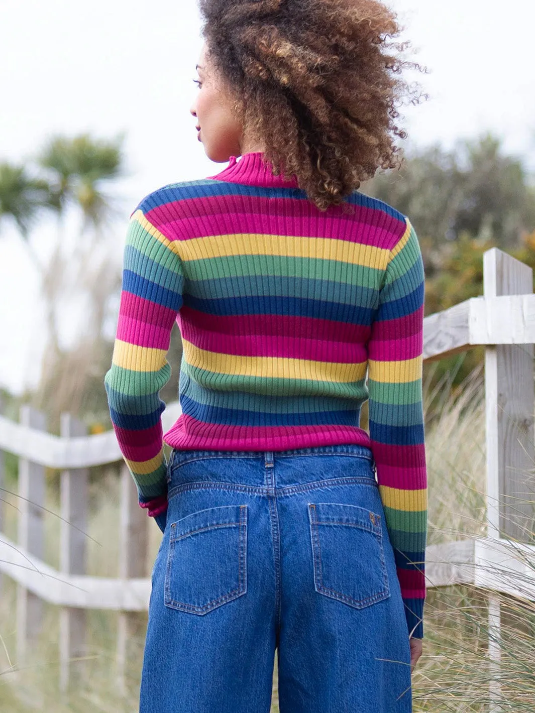 Trigon turtle neck knit top rainbow