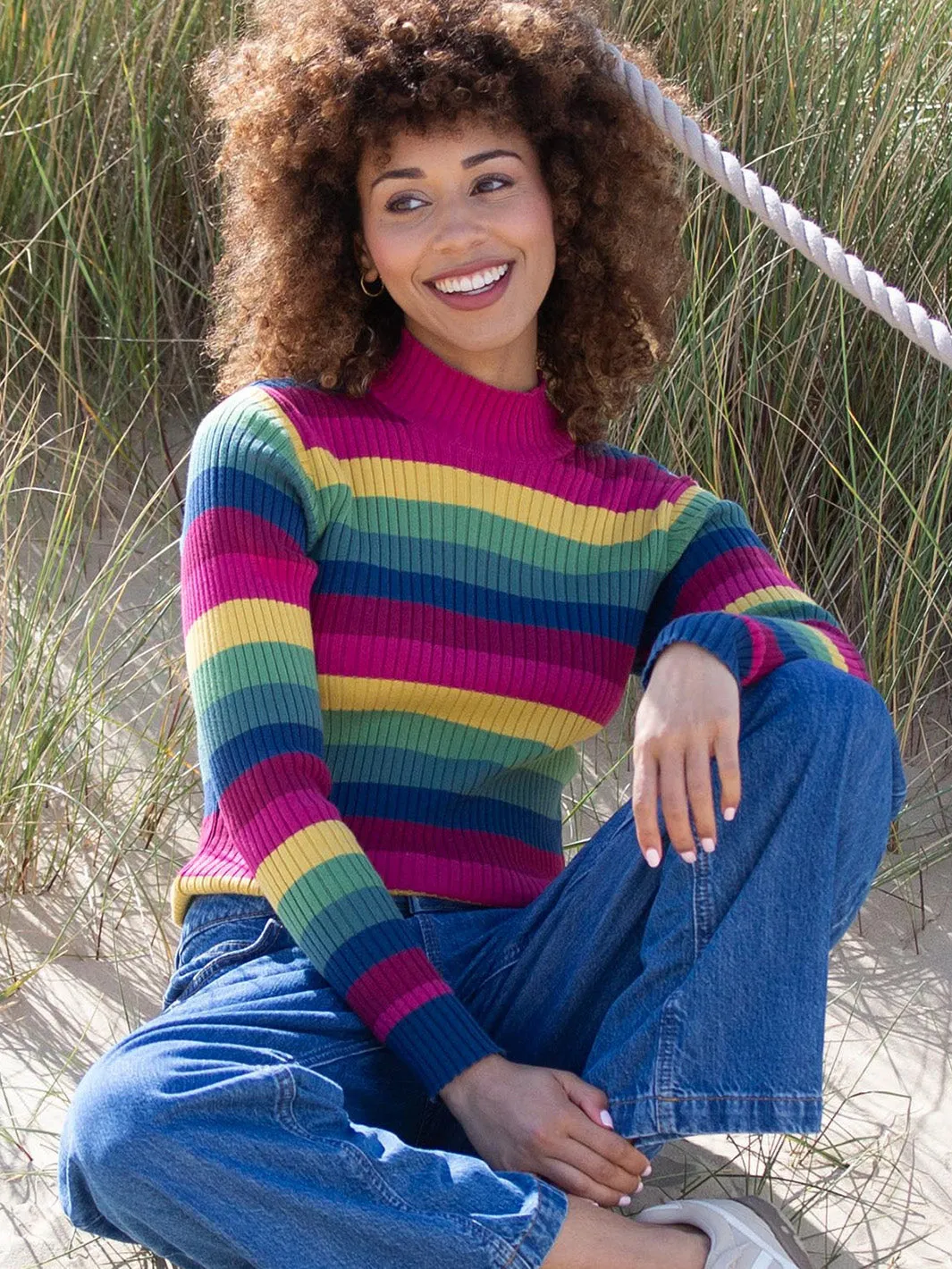 Trigon turtle neck knit top rainbow