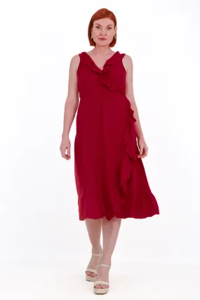 V-Neck maxi wrap dress-Burgundy