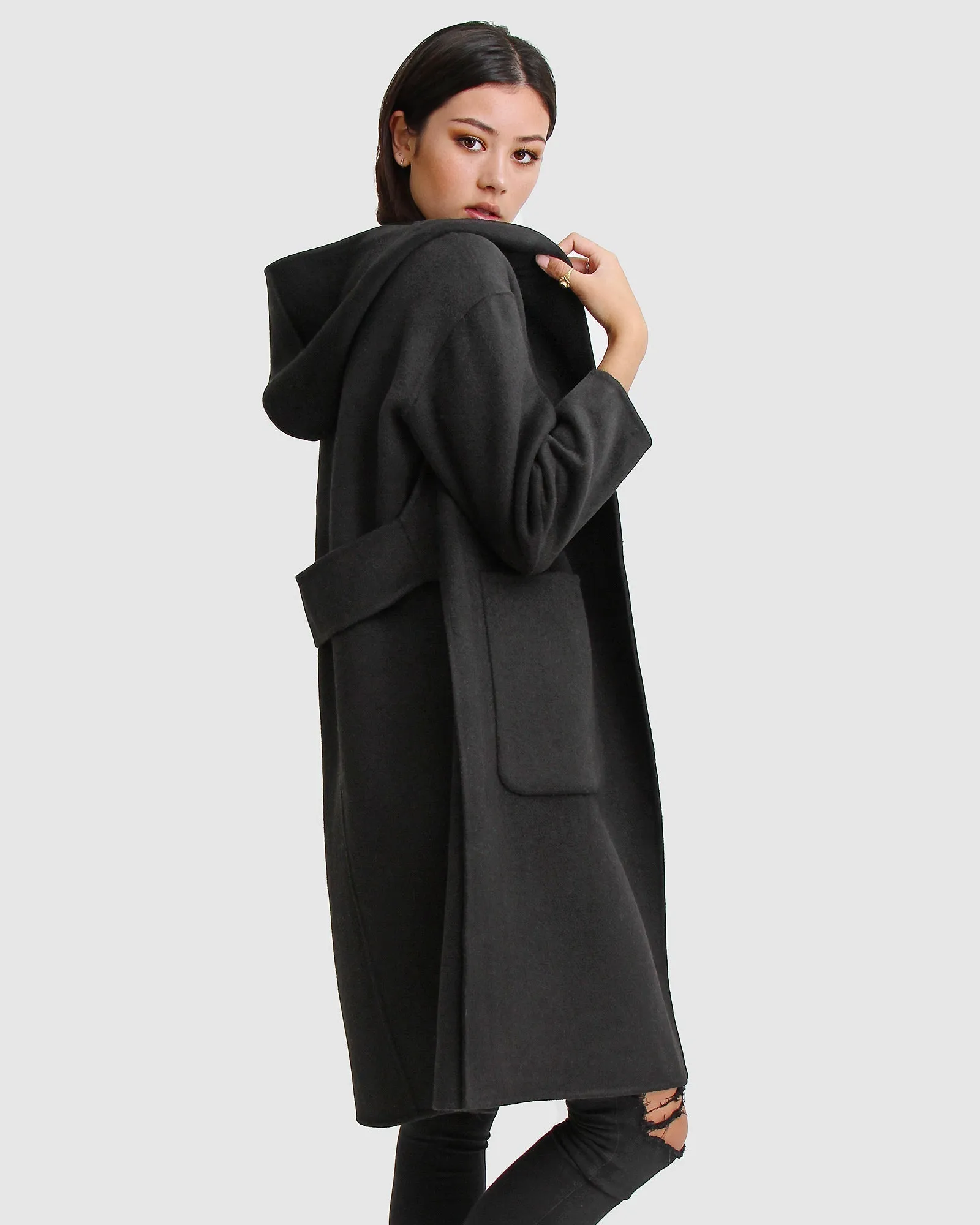 Walk This Way Wool Blend Oversized Coat - Black