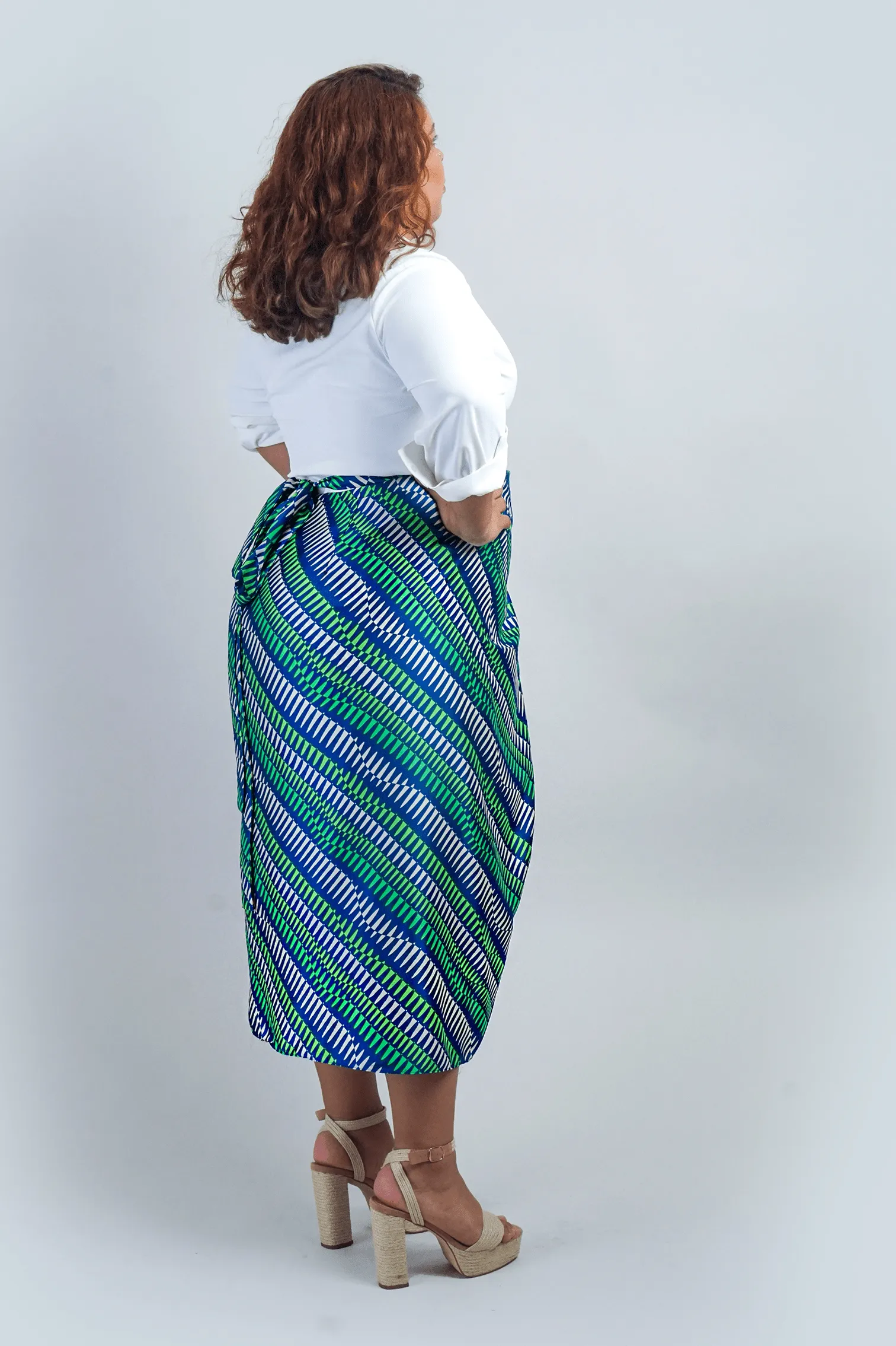 White Green Geo Print Indo Wrap Skirt/Dress