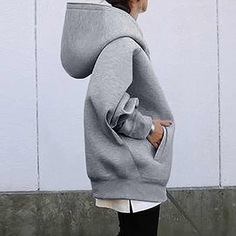 Women winter street plain turtleneck zip up hoodie sweatshirt