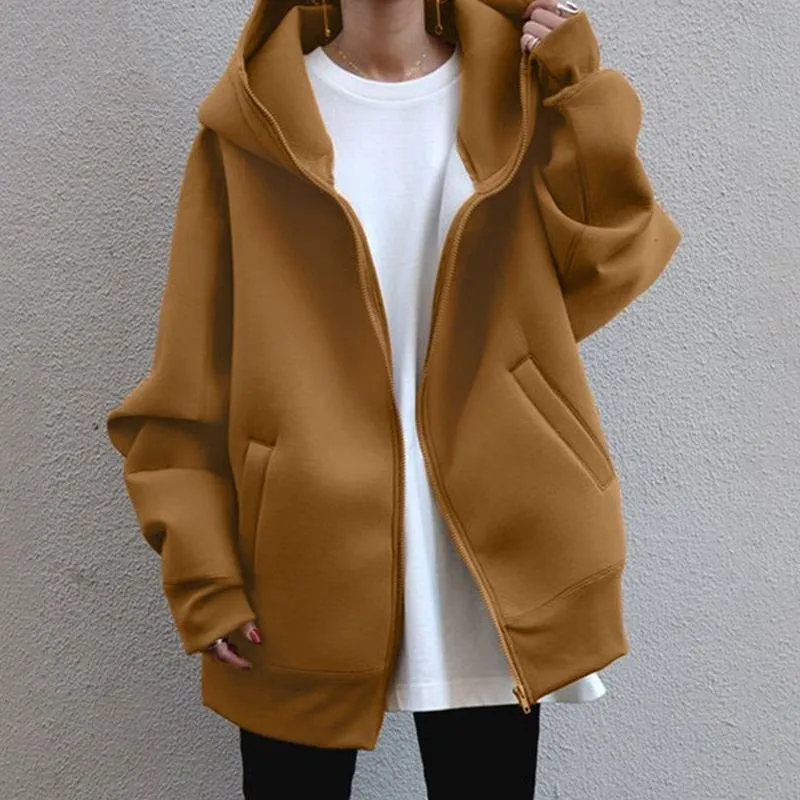 Women winter street plain turtleneck zip up hoodie sweatshirt