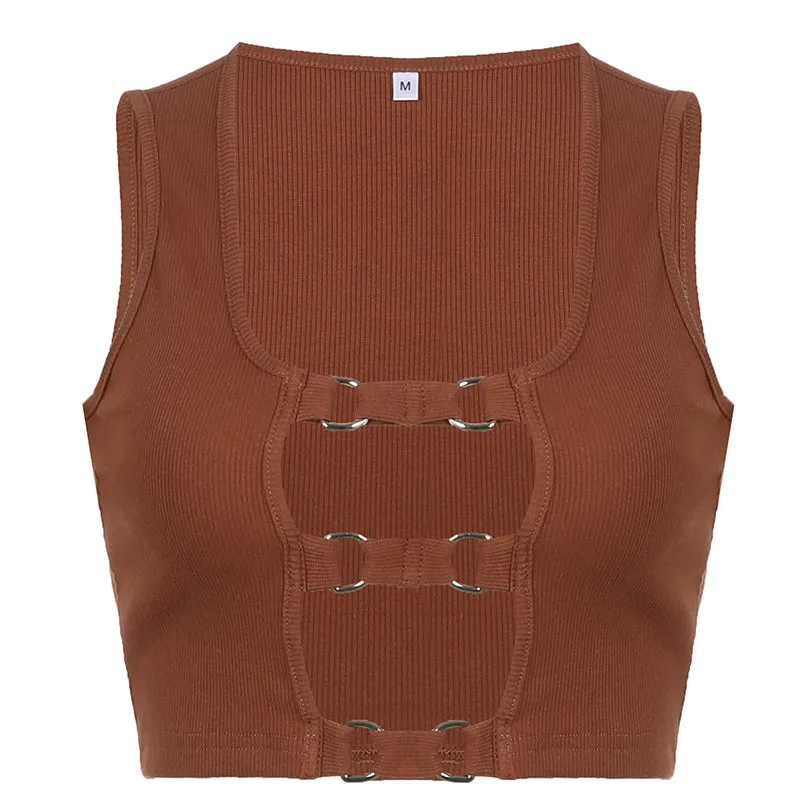 Y2K Brown Cut Out Bandage Knit Top