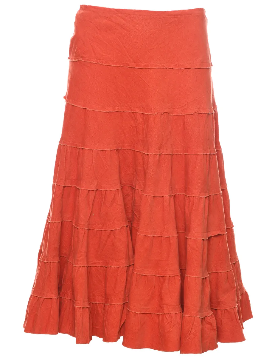 Y2K Corduroy Burnt Orange Midi Skirt - L