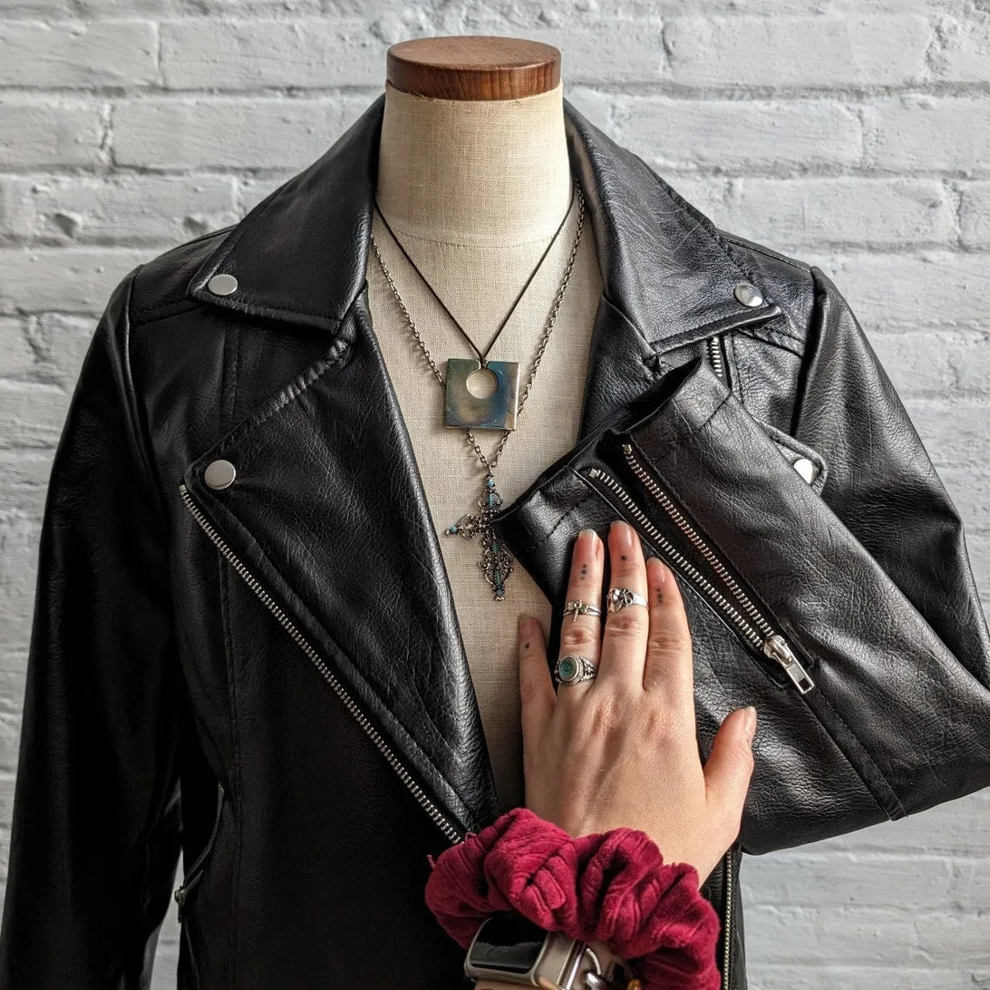 Y2K Retro Vegan Leather Moto Jacket Classic Biker Sexy Grunge Minimalist Coat