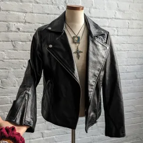 Y2K Retro Vegan Leather Moto Jacket Classic Biker Sexy Grunge Minimalist Coat