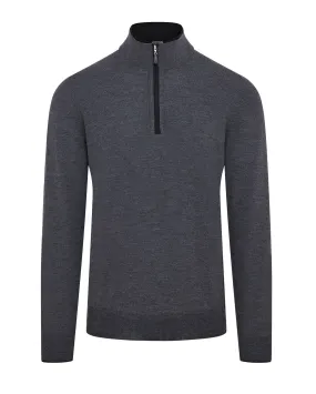 Zattura Quarter Zip Button & Zip Detail Knitted Jumper (Charcoal)