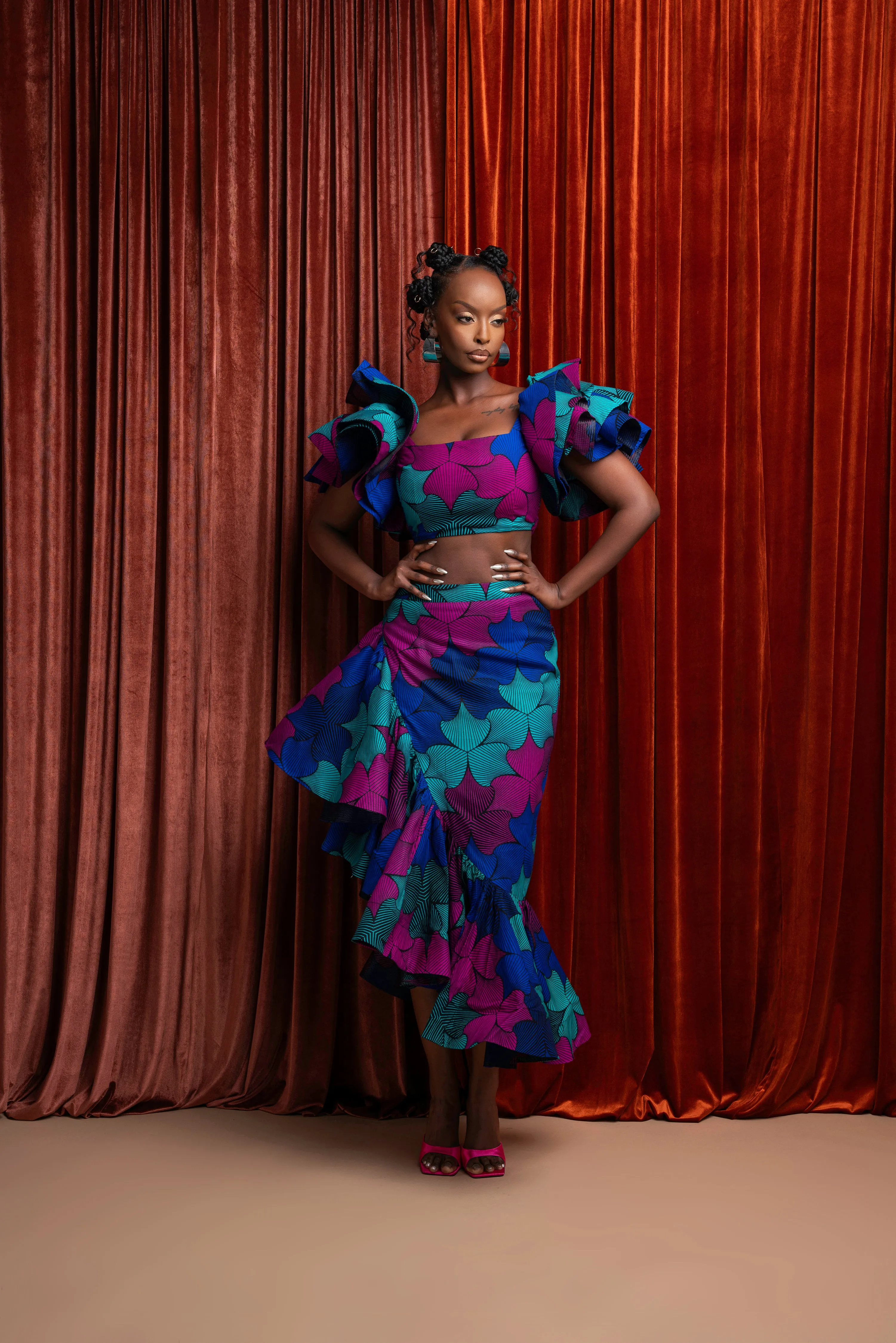 ZURI African Print Ruffle Hi-low Skirt