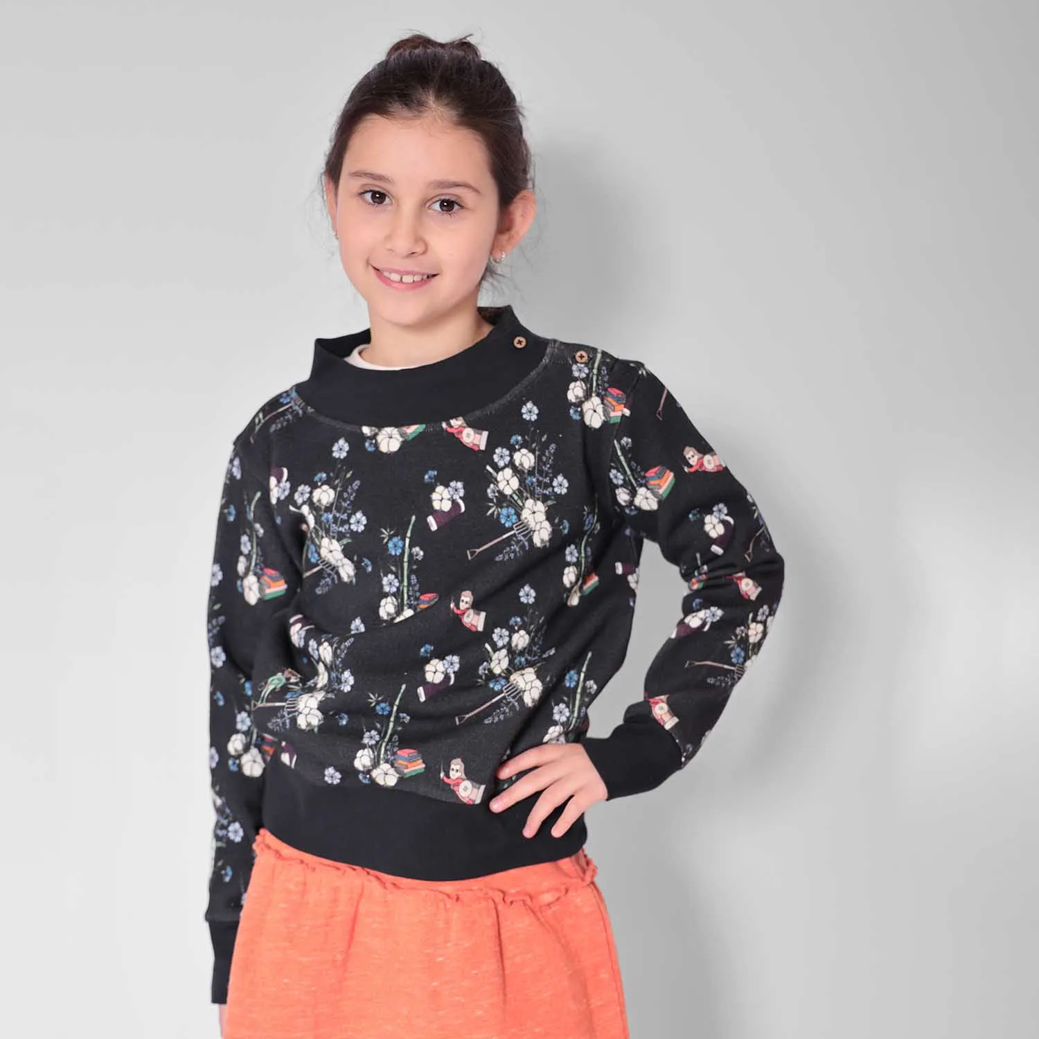 Zwart Gebloemd Kindersweatshirt